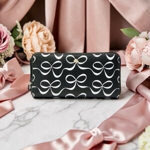 *SOLD* Kate Spade Jae Continental Wallet – Black Nylon with White Bow Pattern